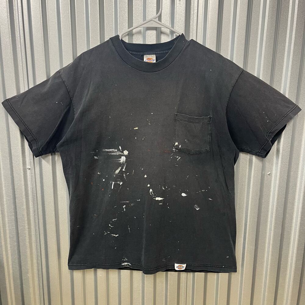 VTG 90's Dickies Black Faded Painted Pocket T Shirt Made in USA SZ XL